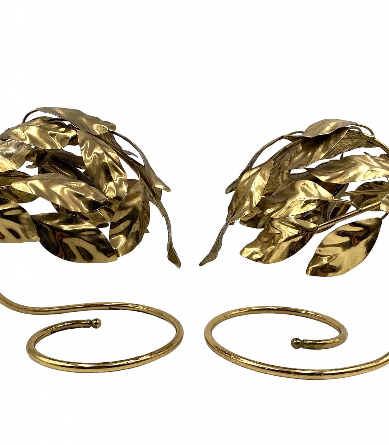 Coppia di lampade da tavolo in ottone con foglie di Bottega Gadda, anni '70 11