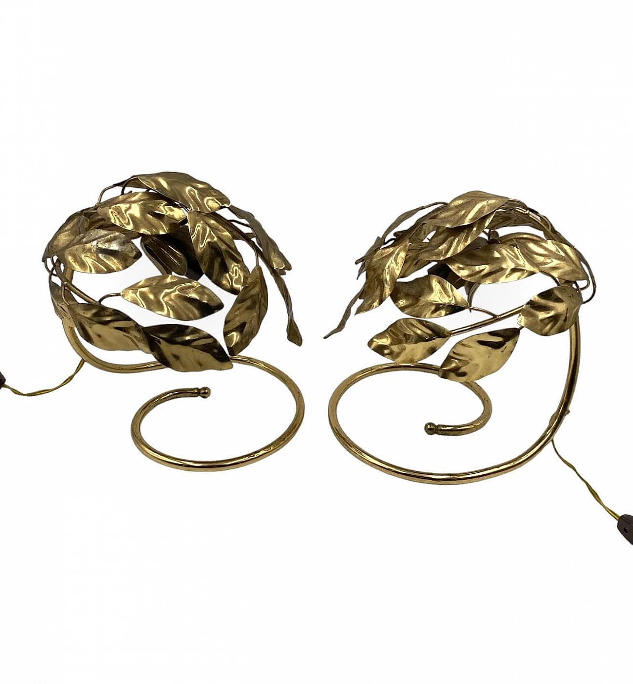 Coppia di lampade da tavolo in ottone con foglie di Bottega Gadda, anni '70 12