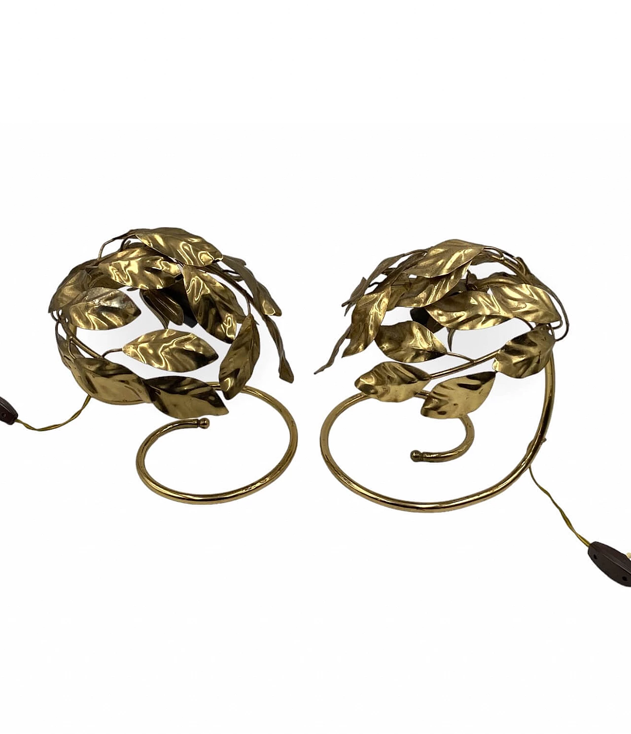 Coppia di lampade da tavolo in ottone con foglie di Bottega Gadda, anni '70 13