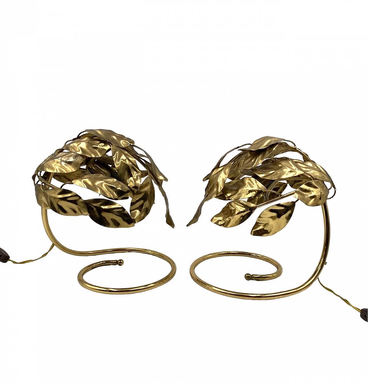 Coppia di lampade da tavolo in ottone con foglie di Bottega Gadda, anni '70 14
