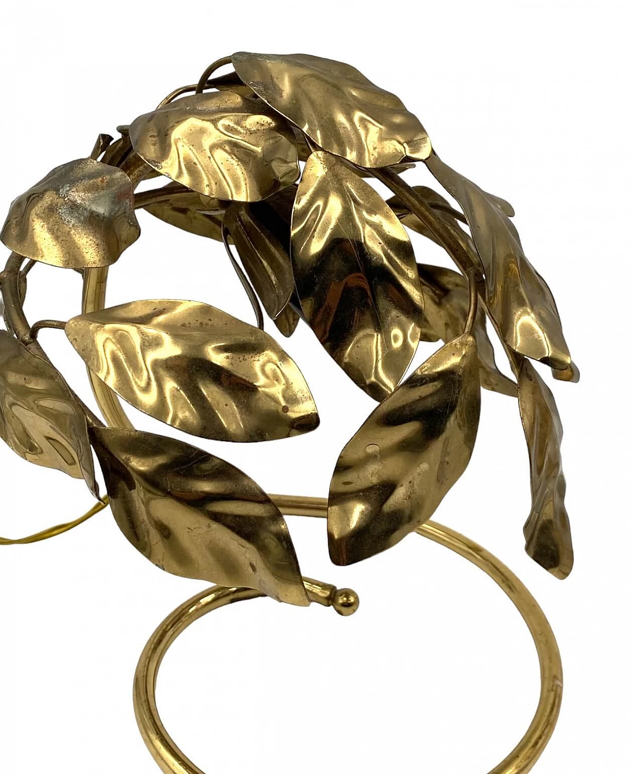 Coppia di lampade da tavolo in ottone con foglie di Bottega Gadda, anni '70 15