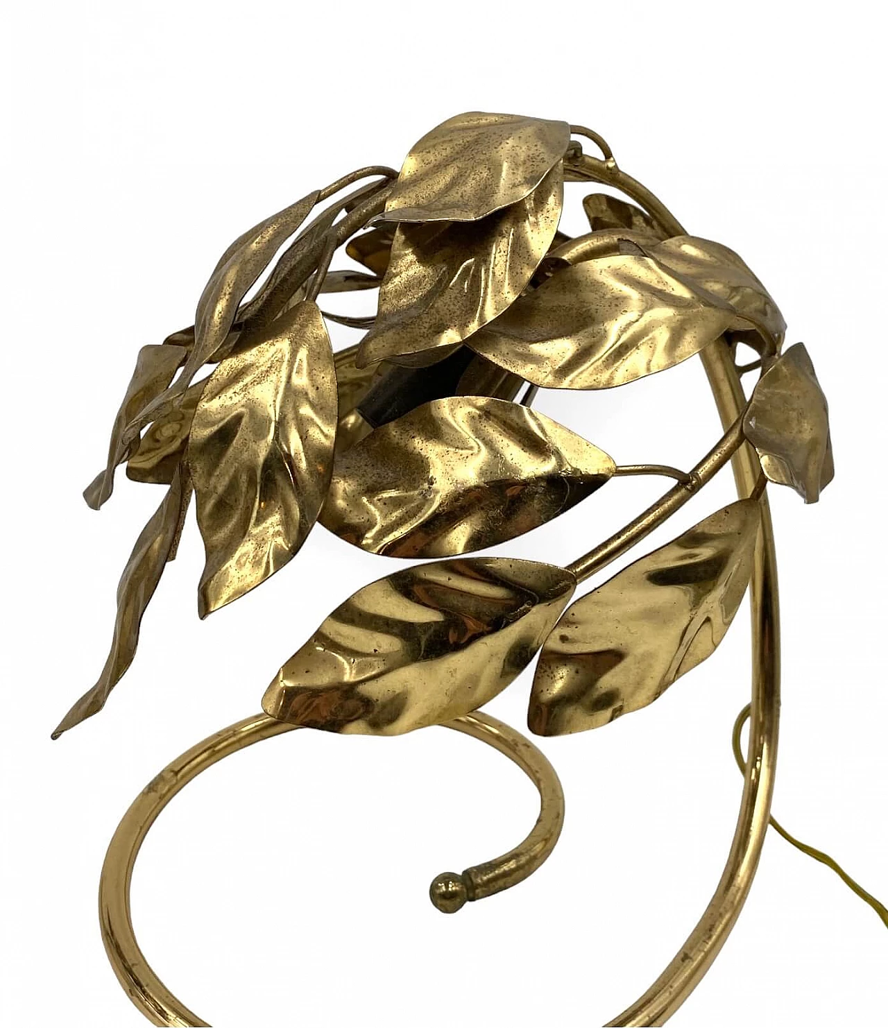 Coppia di lampade da tavolo in ottone con foglie di Bottega Gadda, anni '70 16
