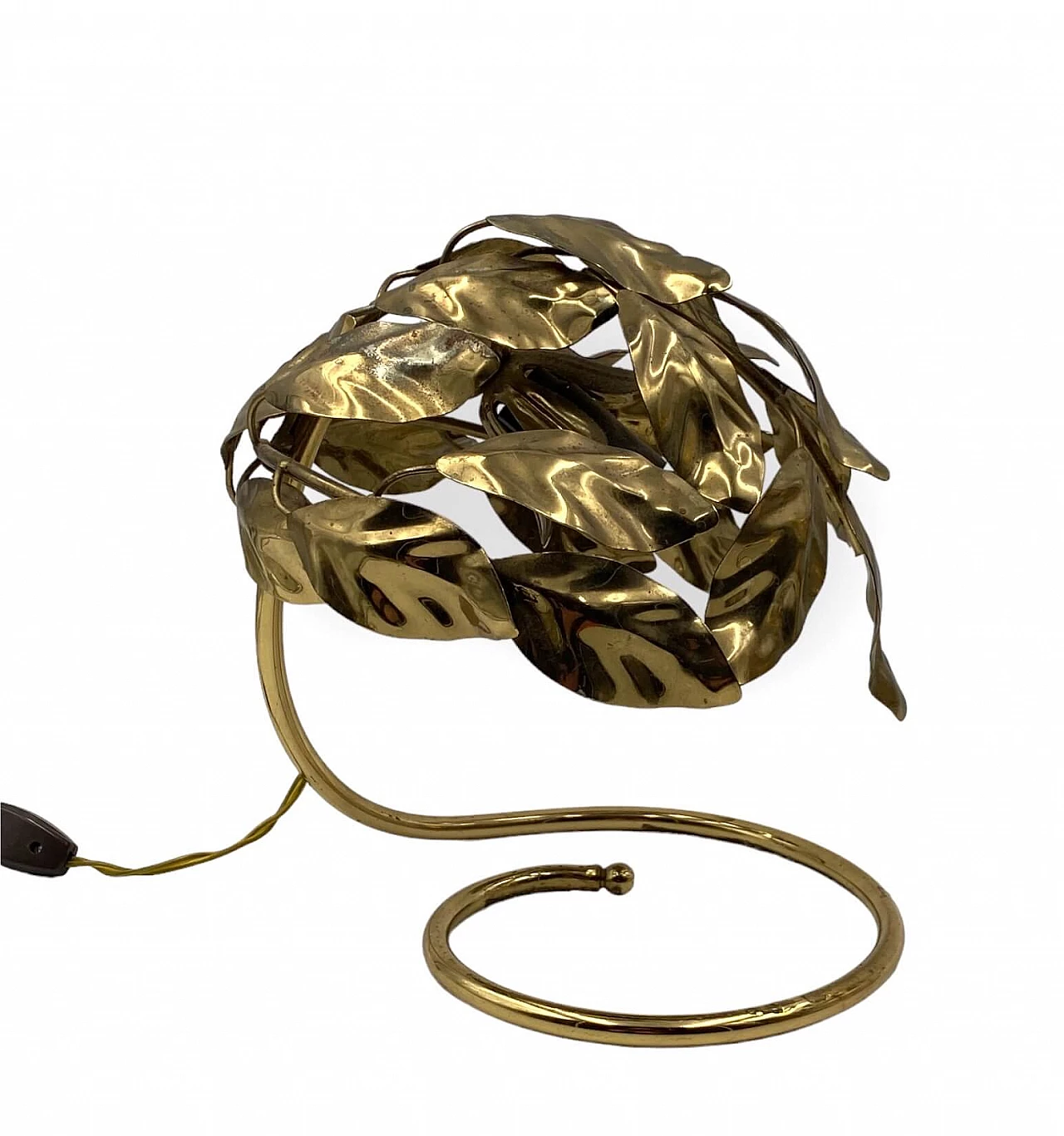 Coppia di lampade da tavolo in ottone con foglie di Bottega Gadda, anni '70 17