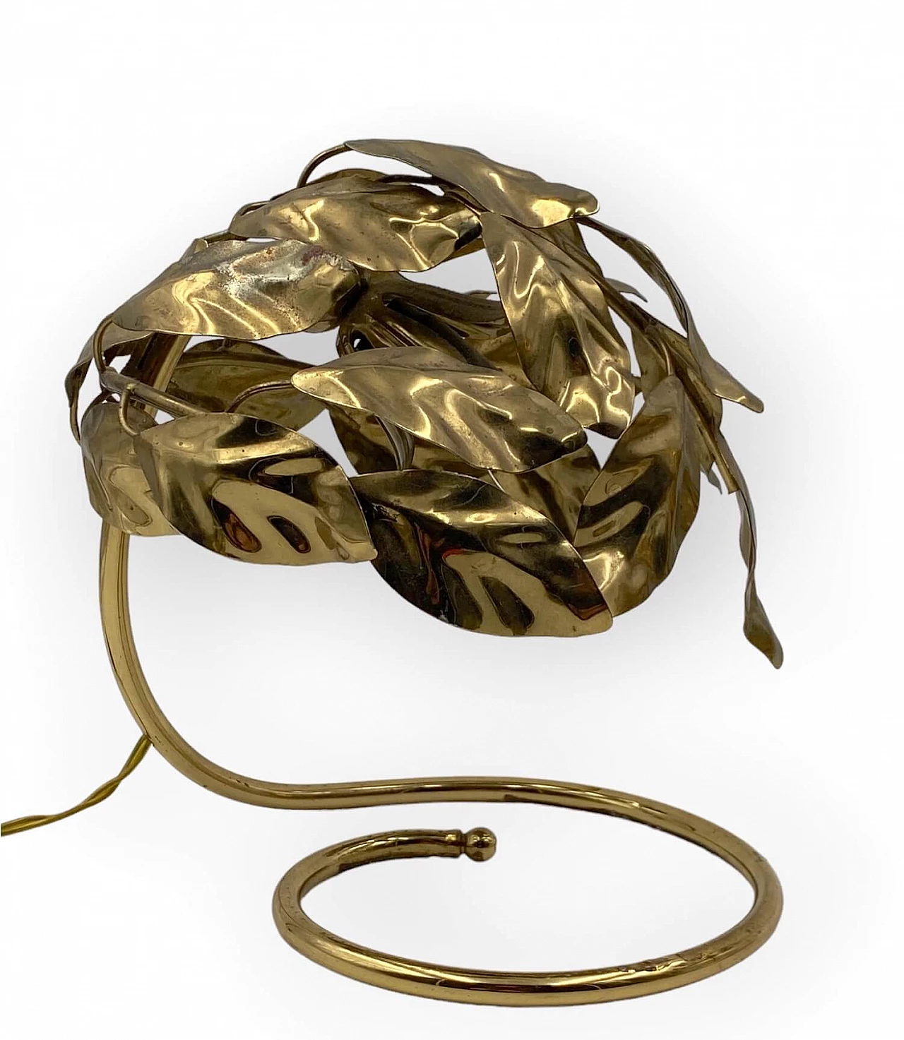 Coppia di lampade da tavolo in ottone con foglie di Bottega Gadda, anni '70 18