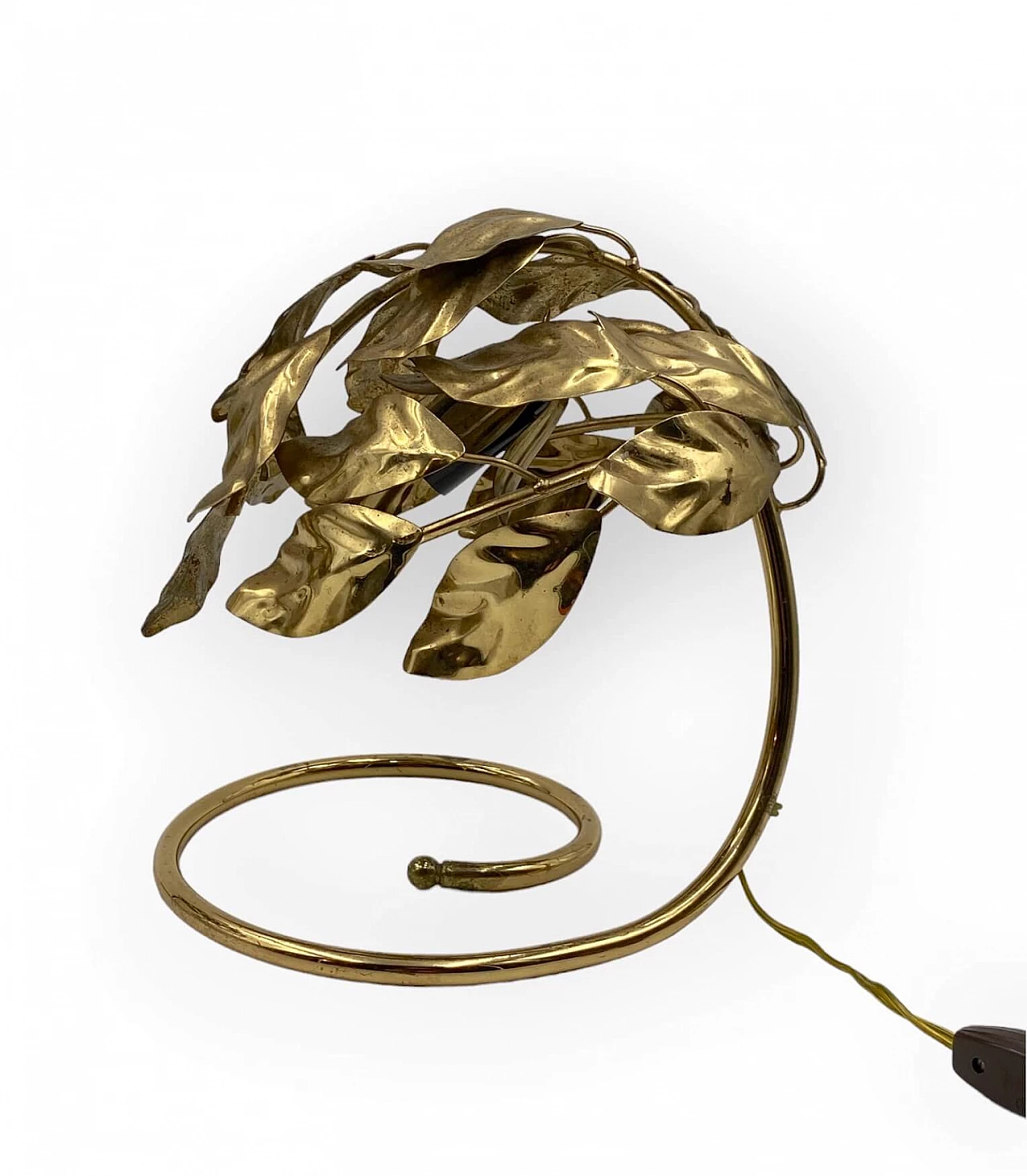 Coppia di lampade da tavolo in ottone con foglie di Bottega Gadda, anni '70 19