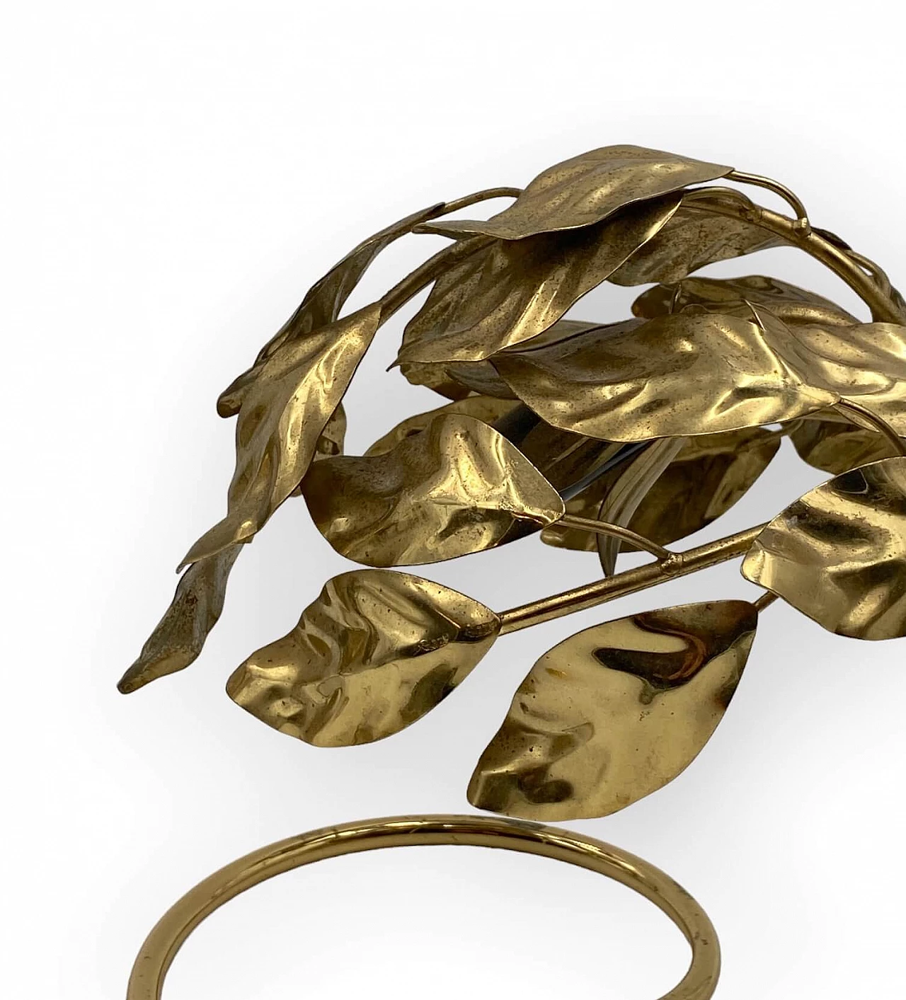Coppia di lampade da tavolo in ottone con foglie di Bottega Gadda, anni '70 20