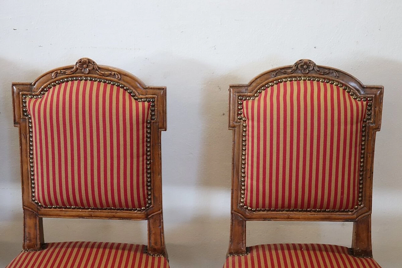 4 Louis XVI chairs in solid walnut and fabric, 18th century 4