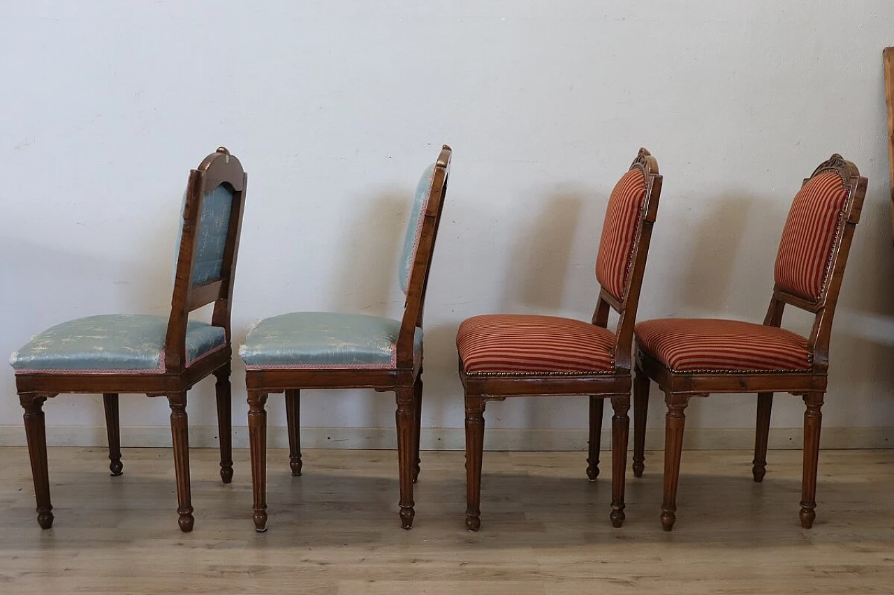 4 Louis XVI chairs in solid walnut and fabric, 18th century 8