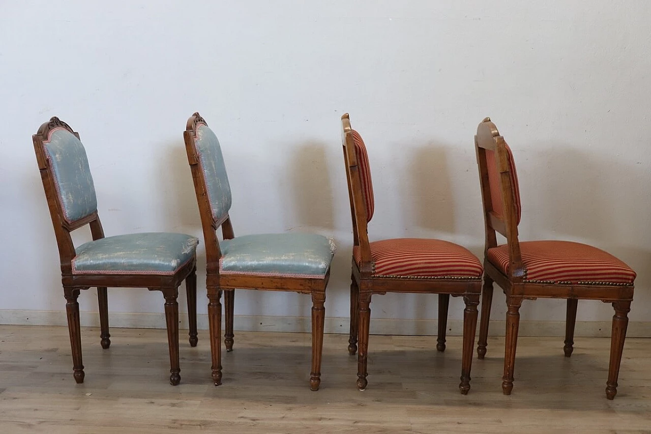 4 Louis XVI chairs in solid walnut and fabric, 18th century 12