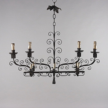 Ten-light wrought iron chandelier, early 20th century