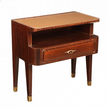 Bedside table in exotic wood veneer with drawer and open compartment, 1950s