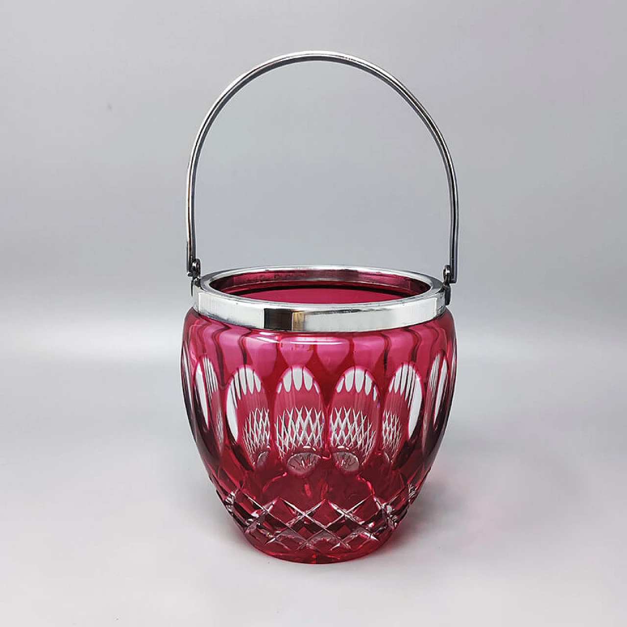 Red cut Bohemian crystal ice bucket, 1960s 2
