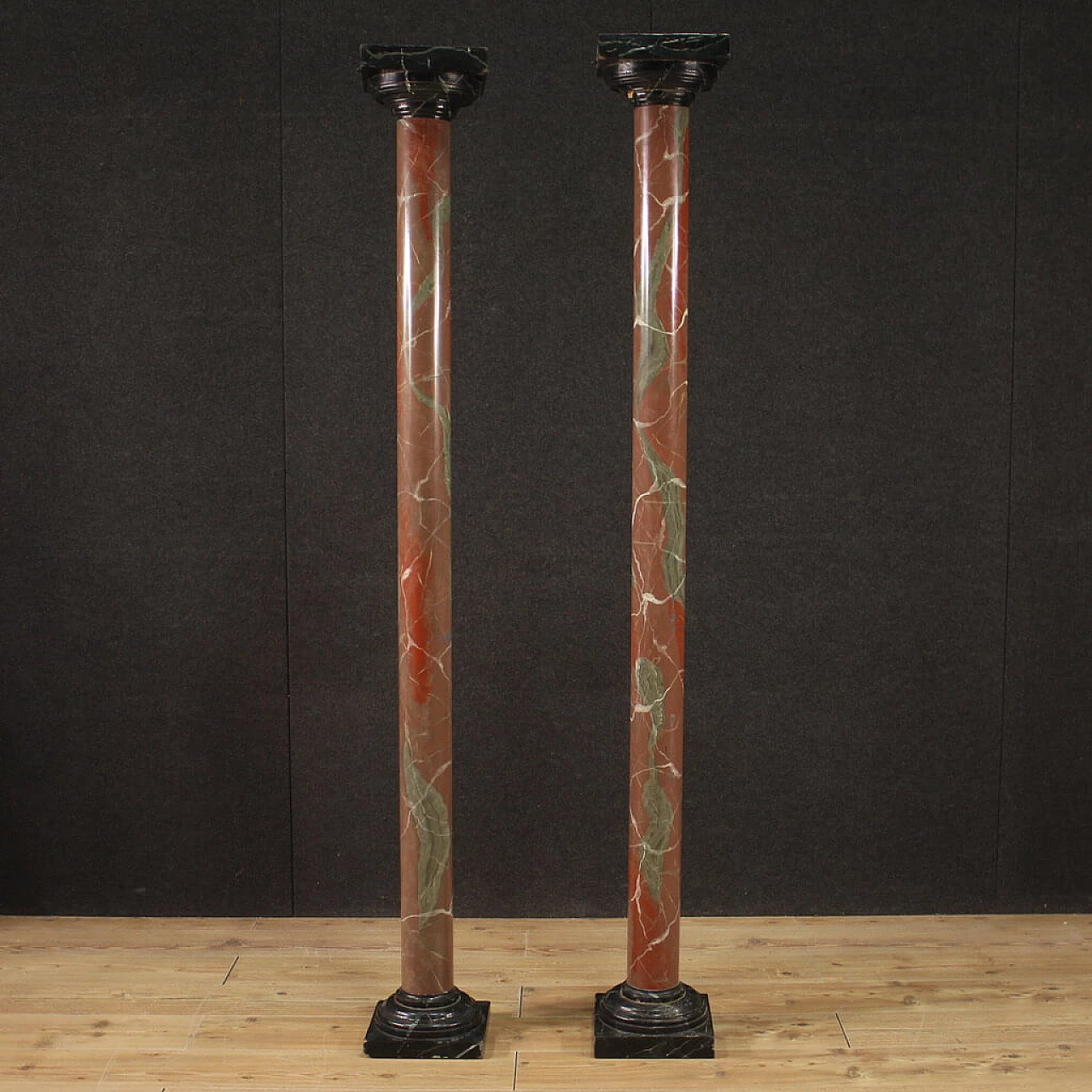 Pair of faux marble lacquered columns, 1960s 1