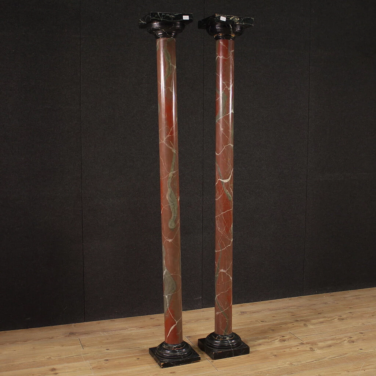Pair of faux marble lacquered columns, 1960s 2