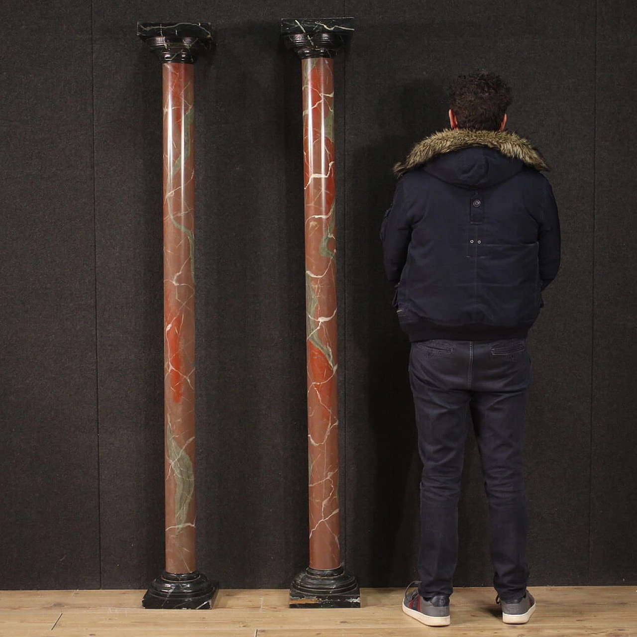 Pair of faux marble lacquered columns, 1960s 3