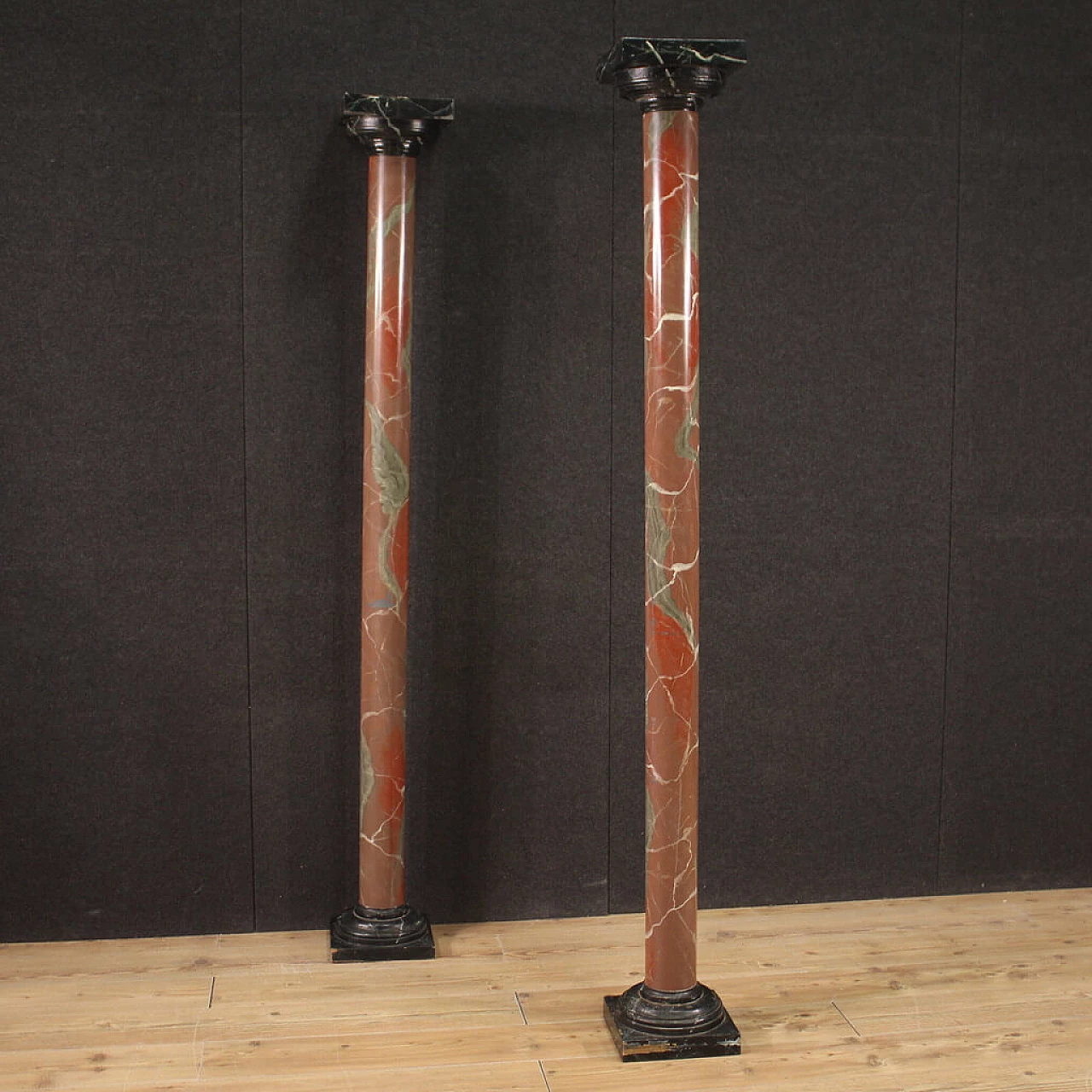 Pair of faux marble lacquered columns, 1960s 7