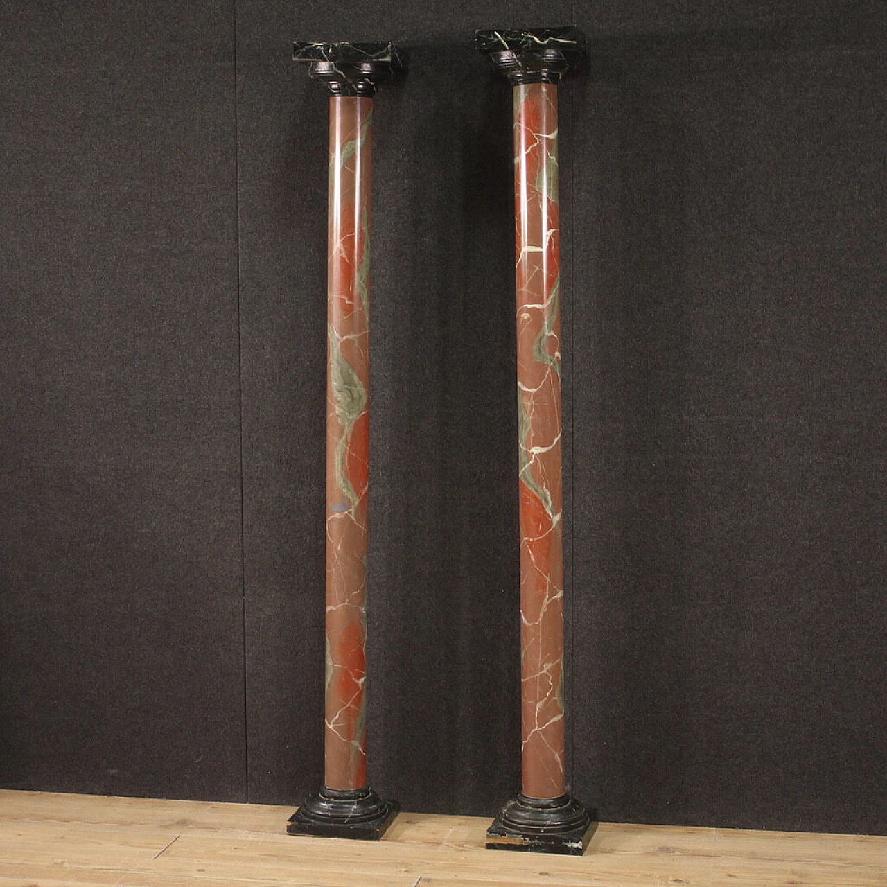 Pair of faux marble lacquered columns, 1960s 11