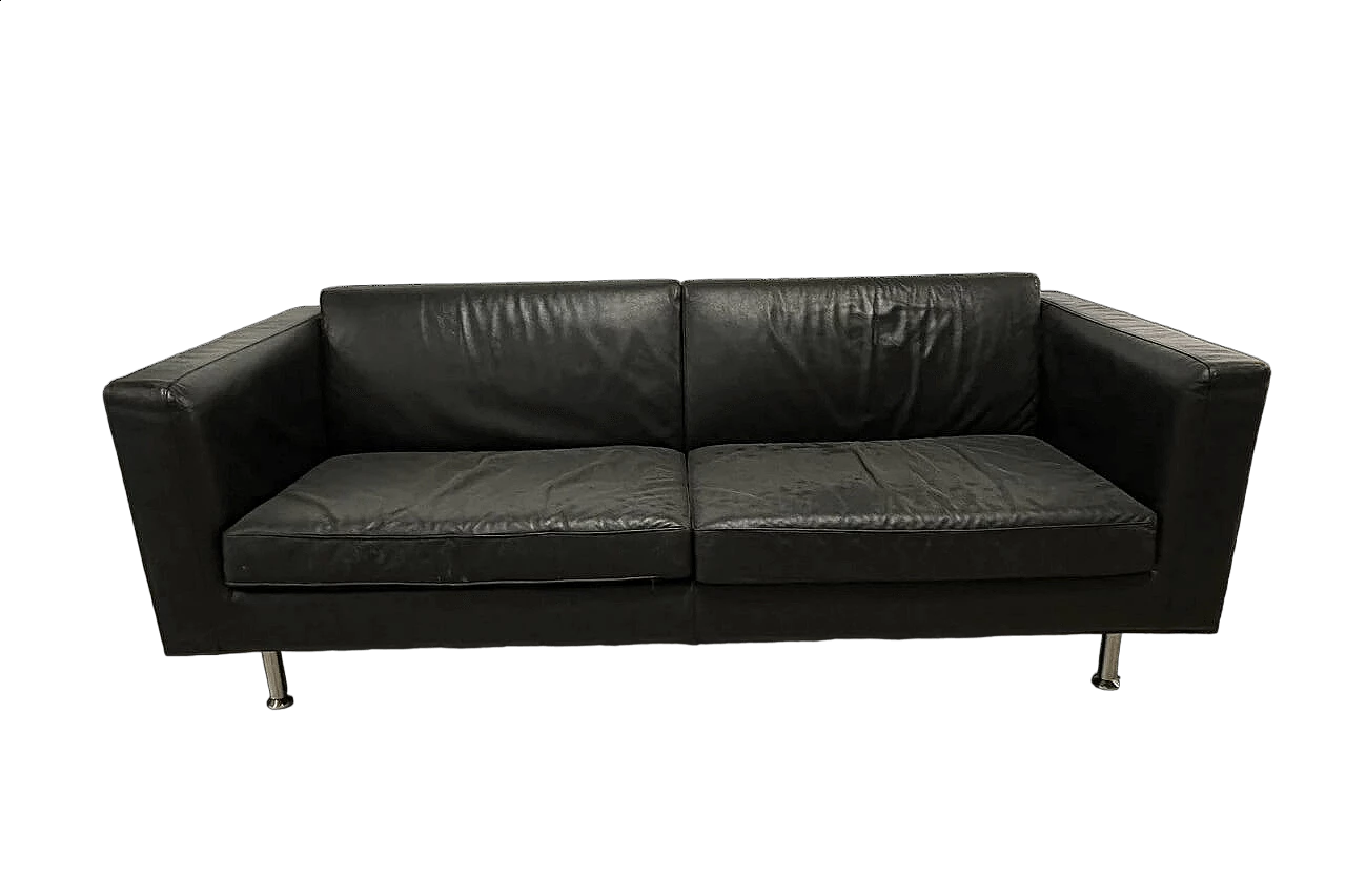 Divano Copenhagen One in pelle nera e alluminio di Minotti 10