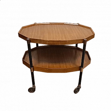 Carrello bar divisibile in teak e ottone, anni '50