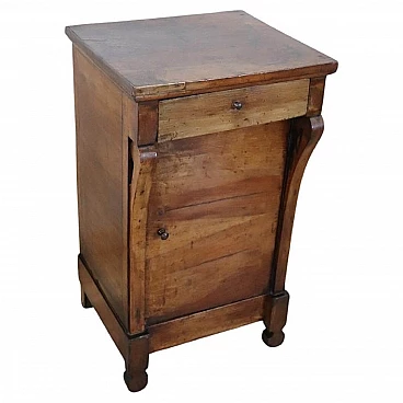Empire bedside table in solid walnut with decorative braces, early 19th century