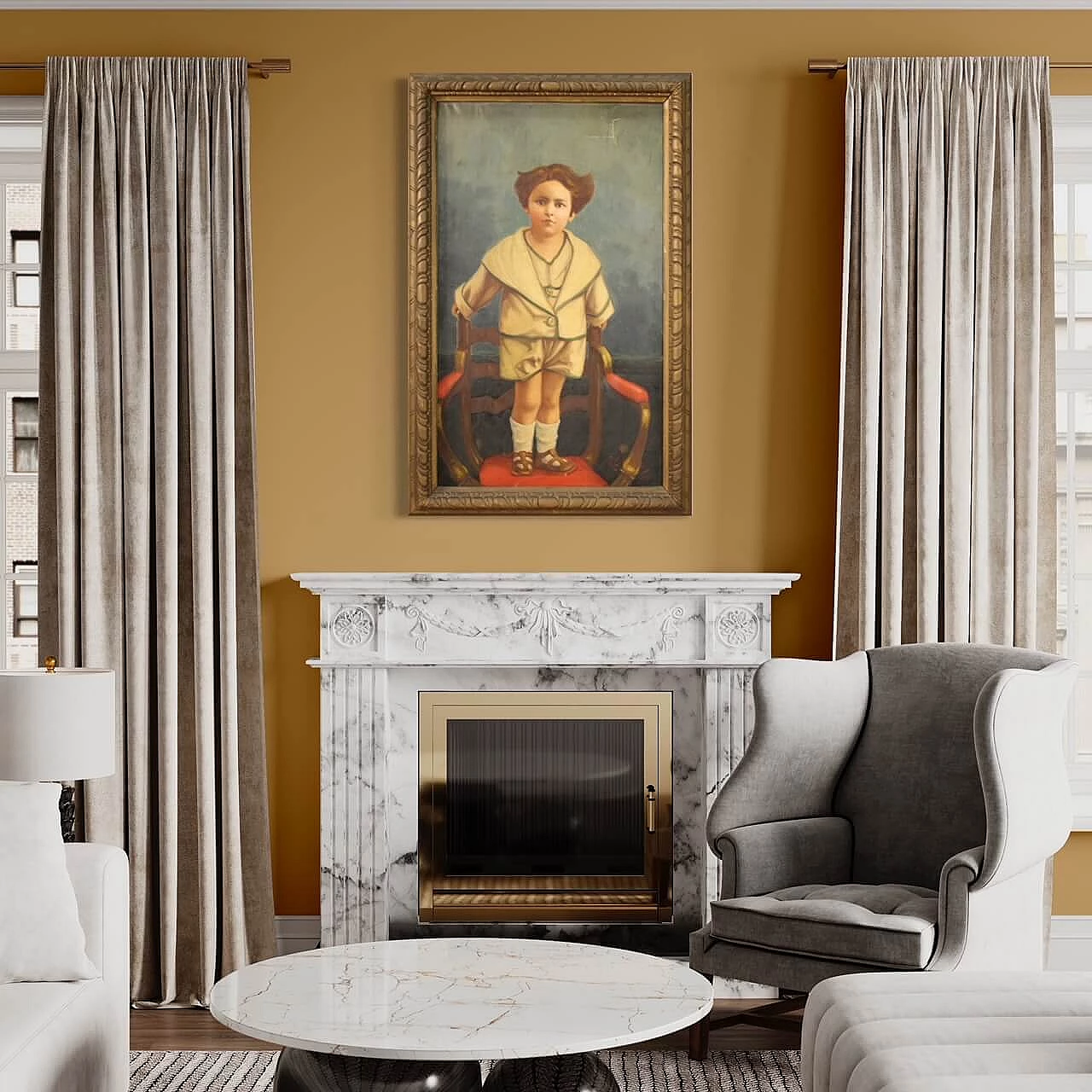 Portrait of a child standing on a chair, oil on canvas, 1921 17