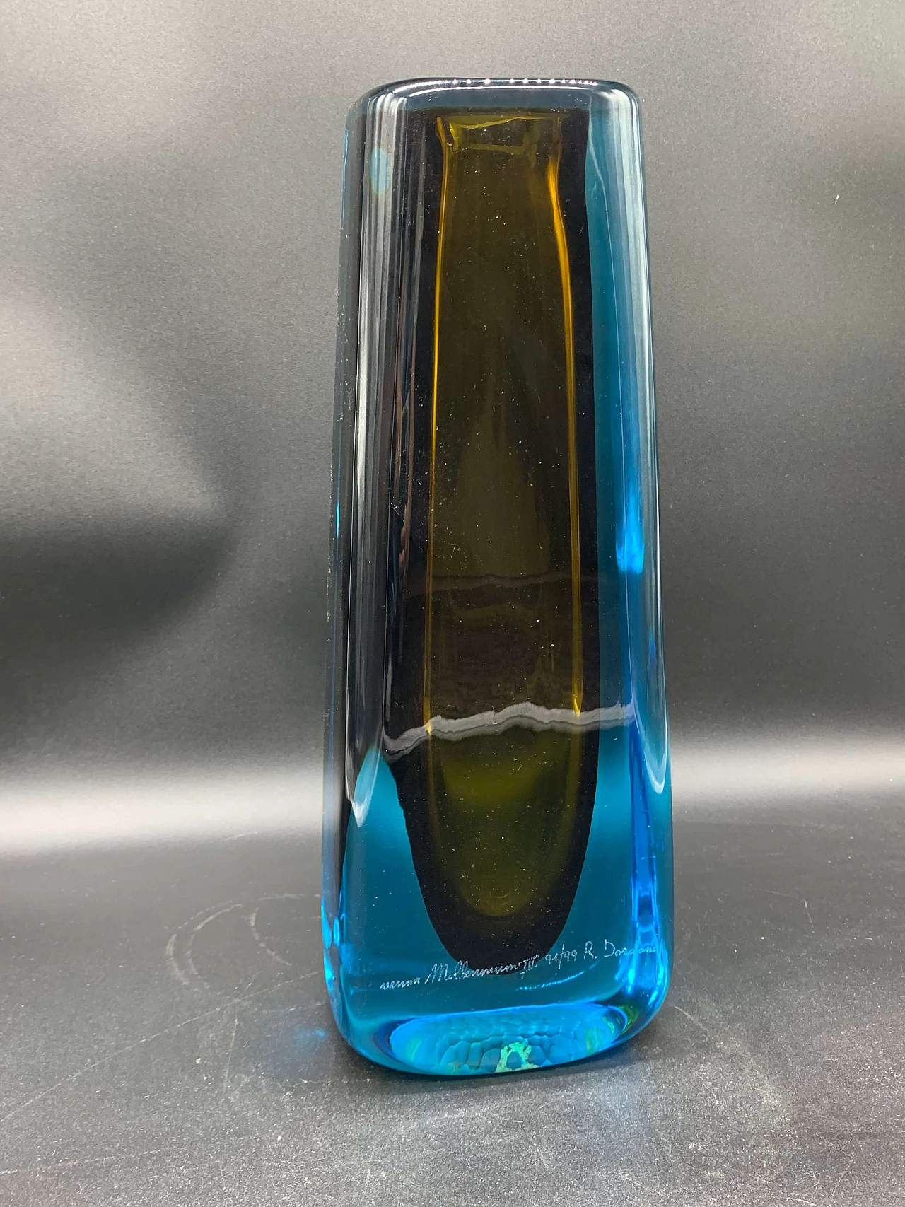 Vaso in vetro verde e blu di R. Dordoni per Venini, anni 2000 4
