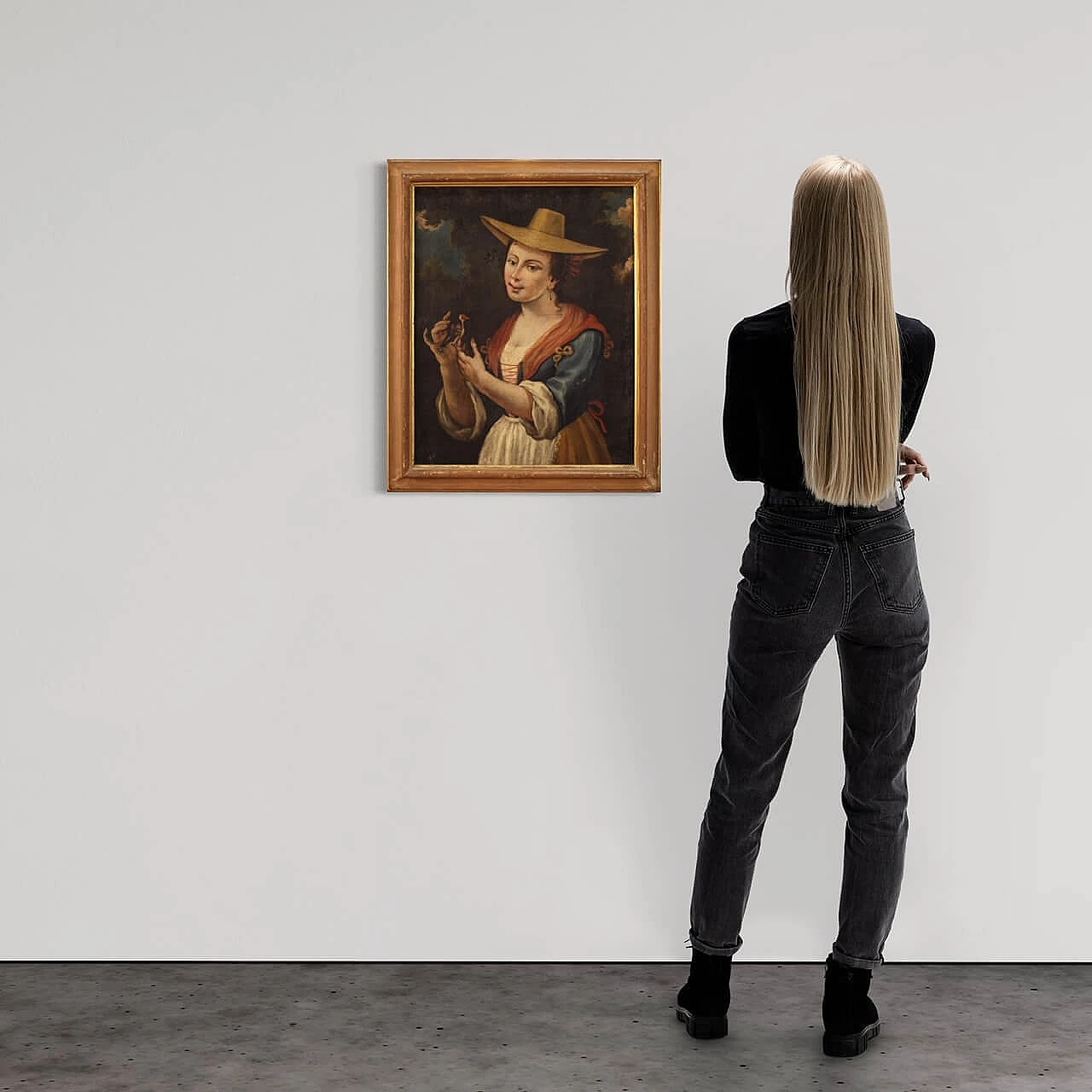 Ritratto di fanciulla con cardellino, dipinto a olio su tela, '700 14