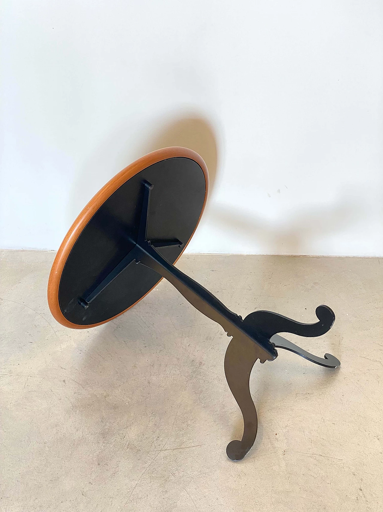 Pair of iron, lacquered wood and teak coffee tables, 1980s 11