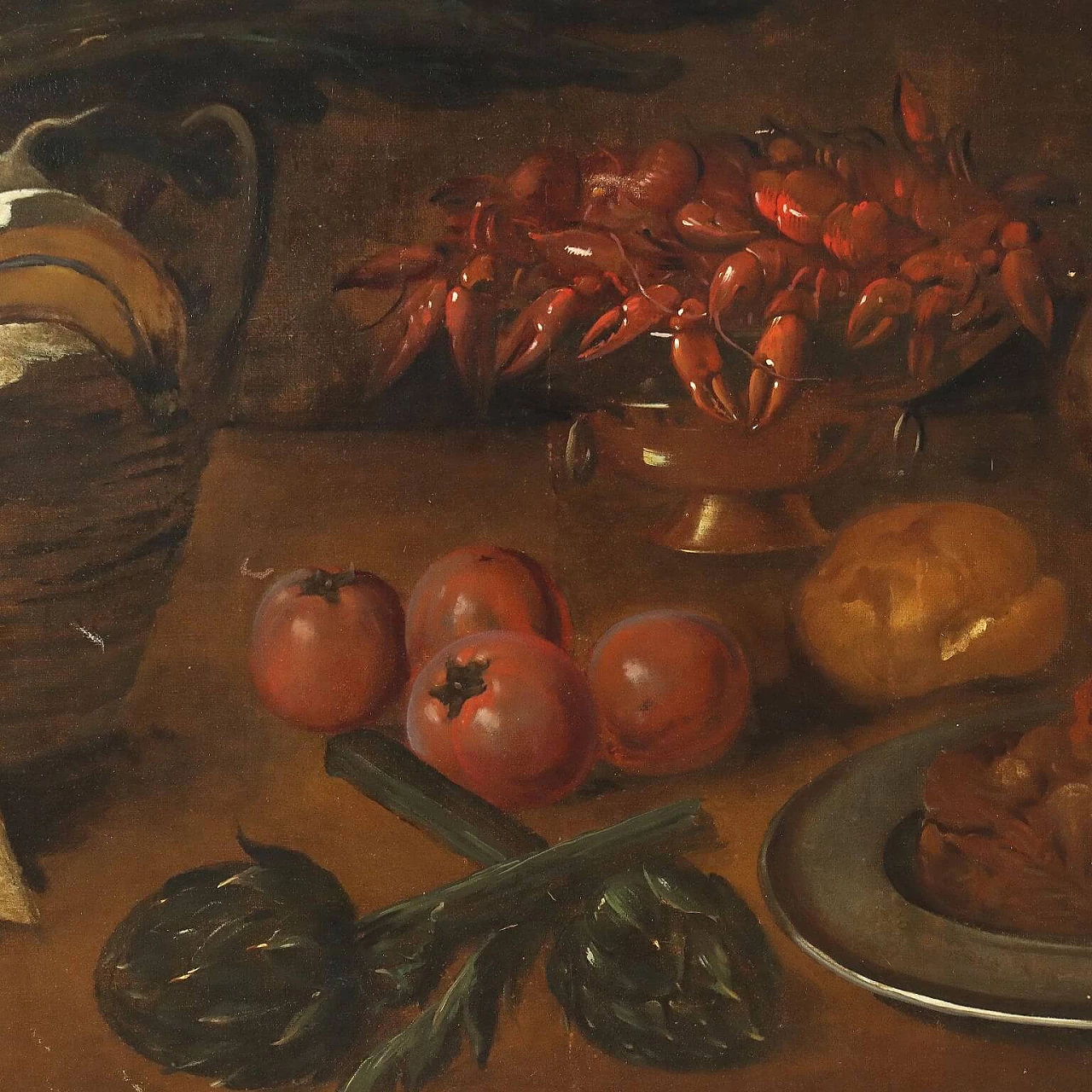 Still life with fruit, vegetables and cat, oil on canvas, 17th century 4