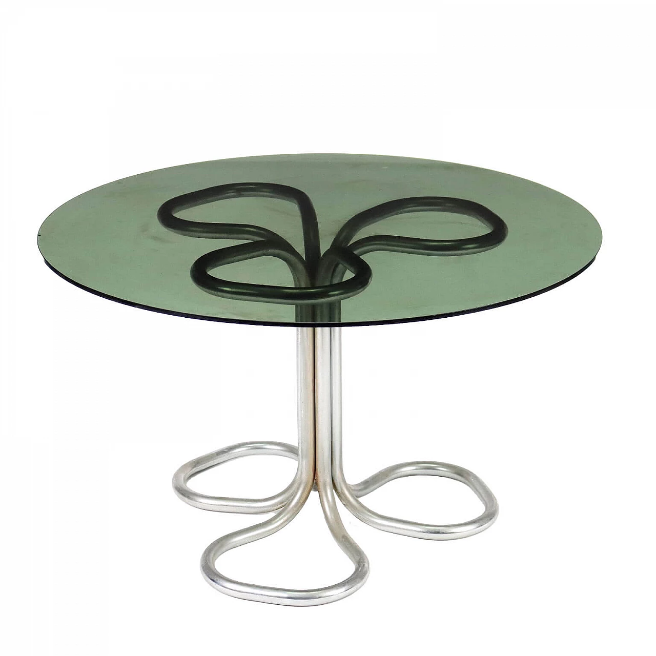 Tavolo in metallo con piano in vetro, anni '60 1