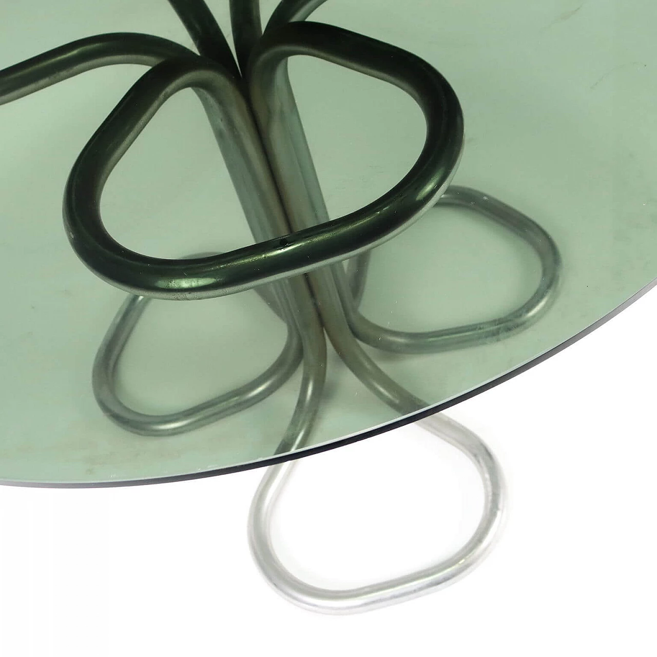 Tavolo in metallo con piano in vetro, anni '60 3