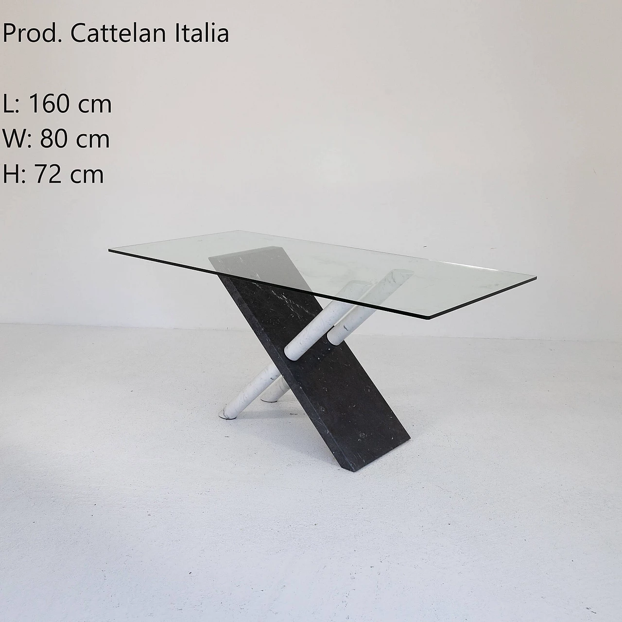 Tavolo in marmo e vetro di Cattelan, anni '80 1
