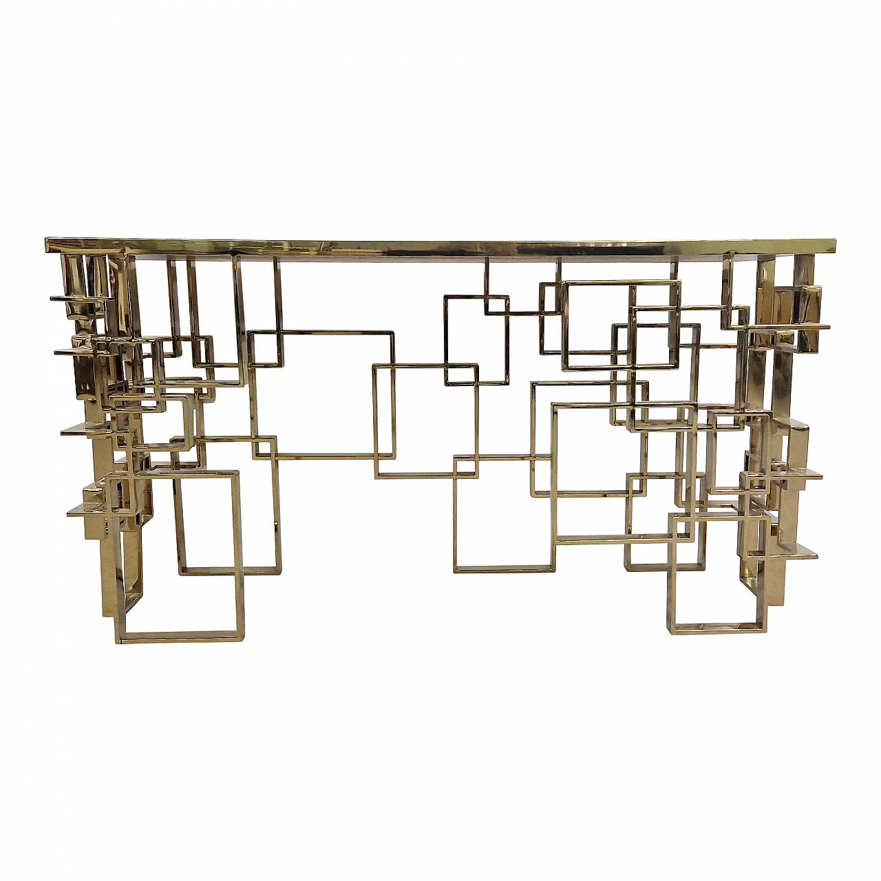 Double-sided steel and black Murano glass console, 1980s 1