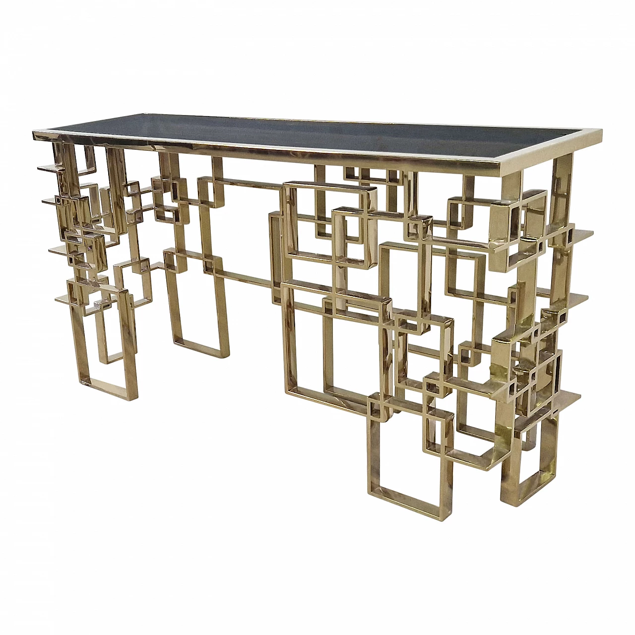 Double-sided steel and black Murano glass console, 1980s 5