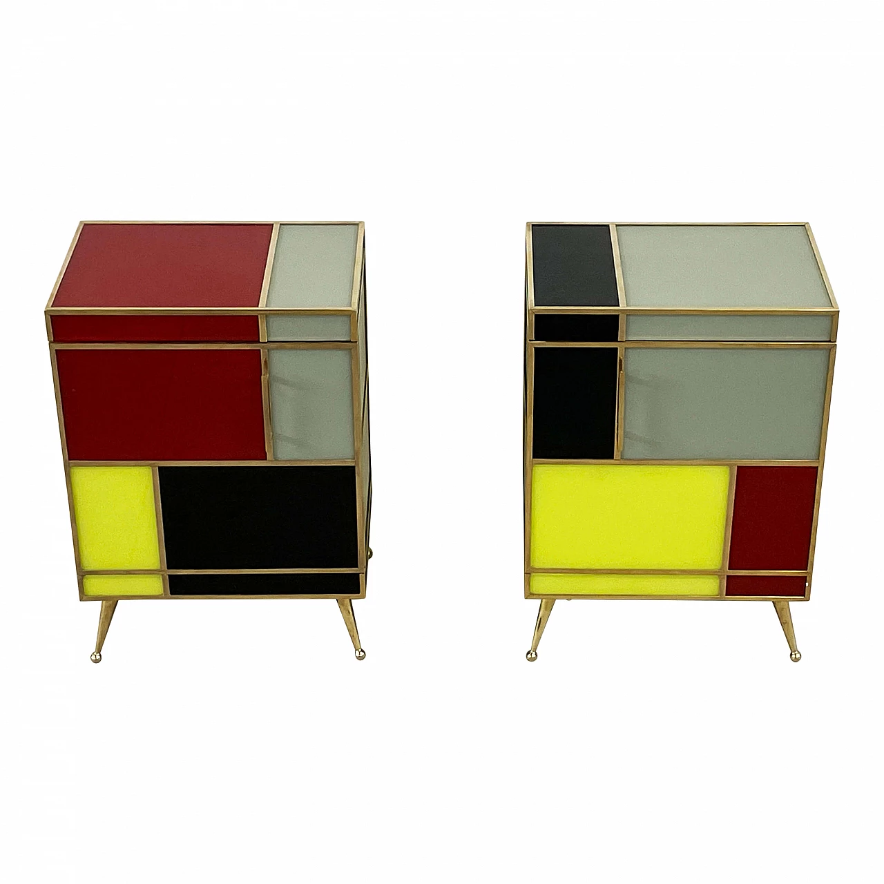 Pair of wooden and glass bedside tables in four colours, 1980s 2