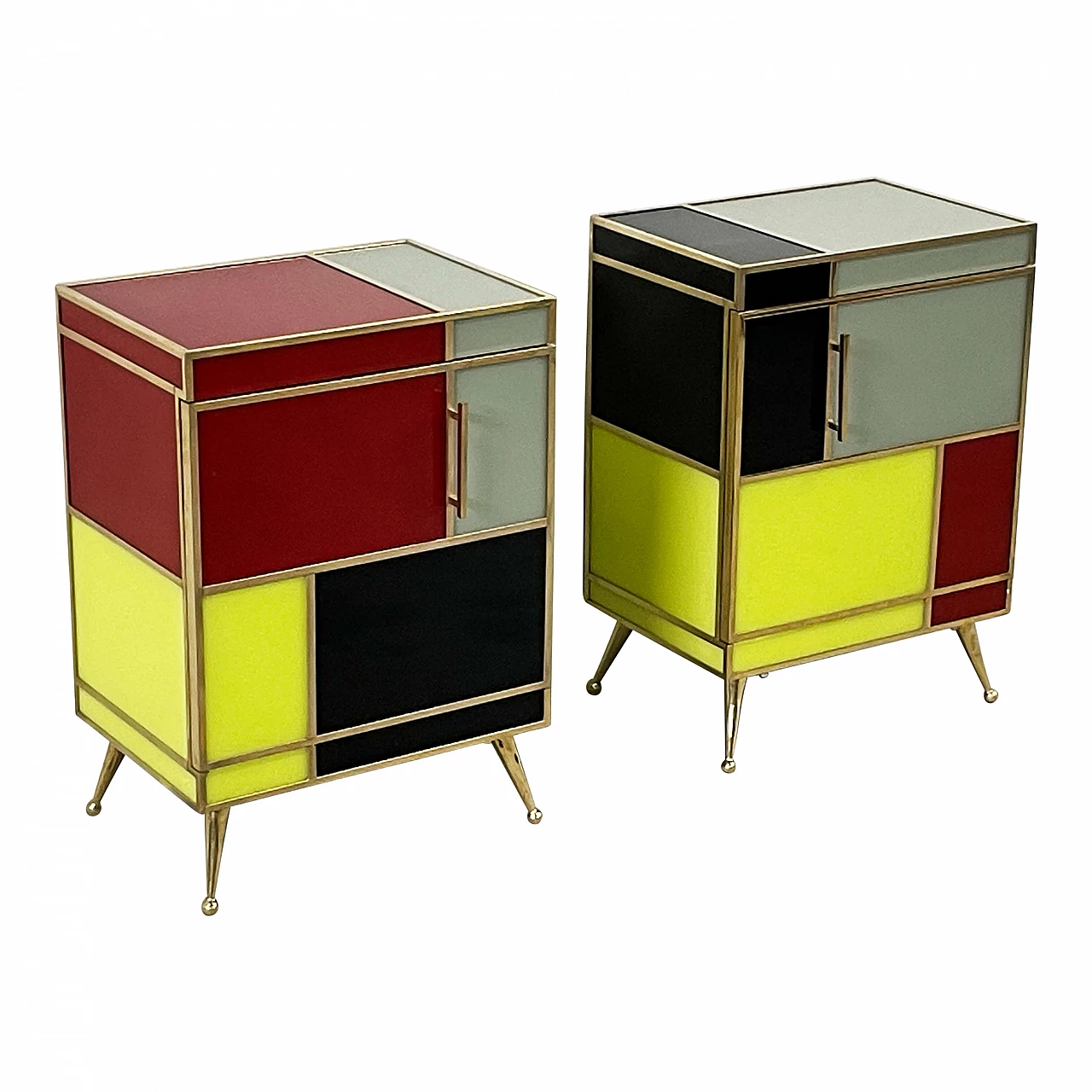 Pair of wooden and glass bedside tables in four colours, 1980s 3