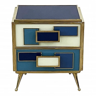 Wood and glass bedside table with brass details, 1990s