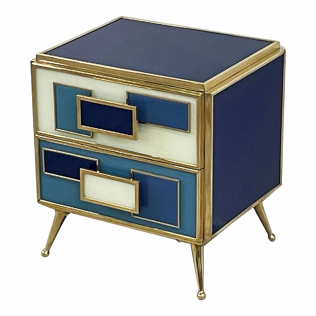 Wood and glass bedside table with brass details, 1990s 2