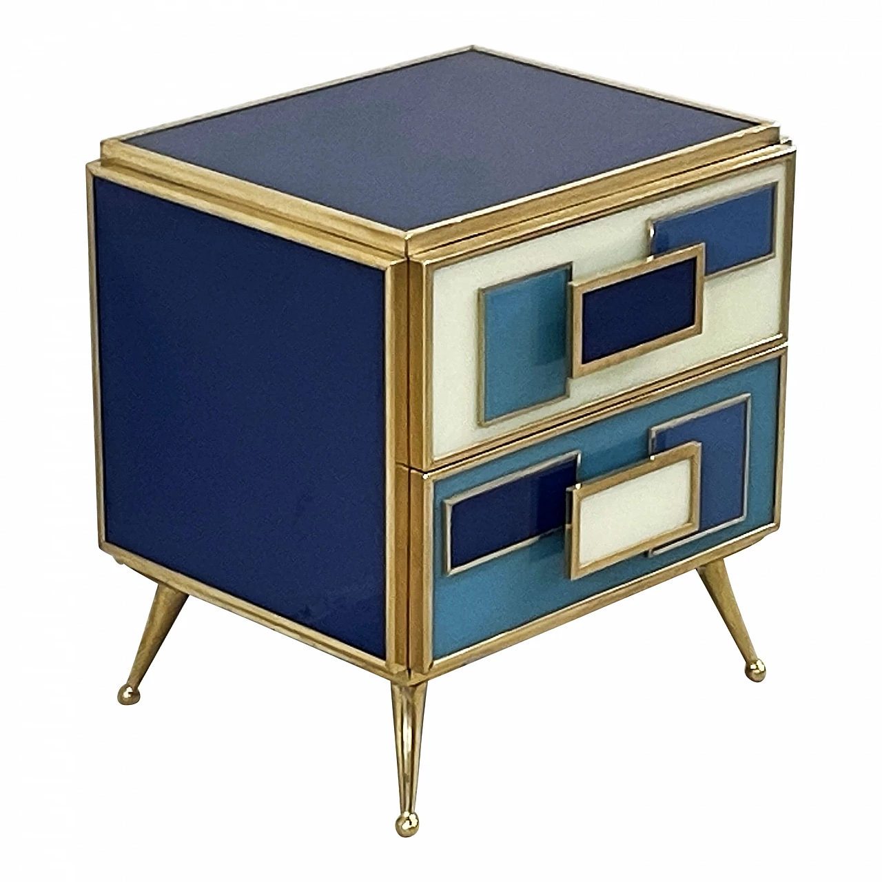 Wood and glass bedside table with brass details, 1990s 3