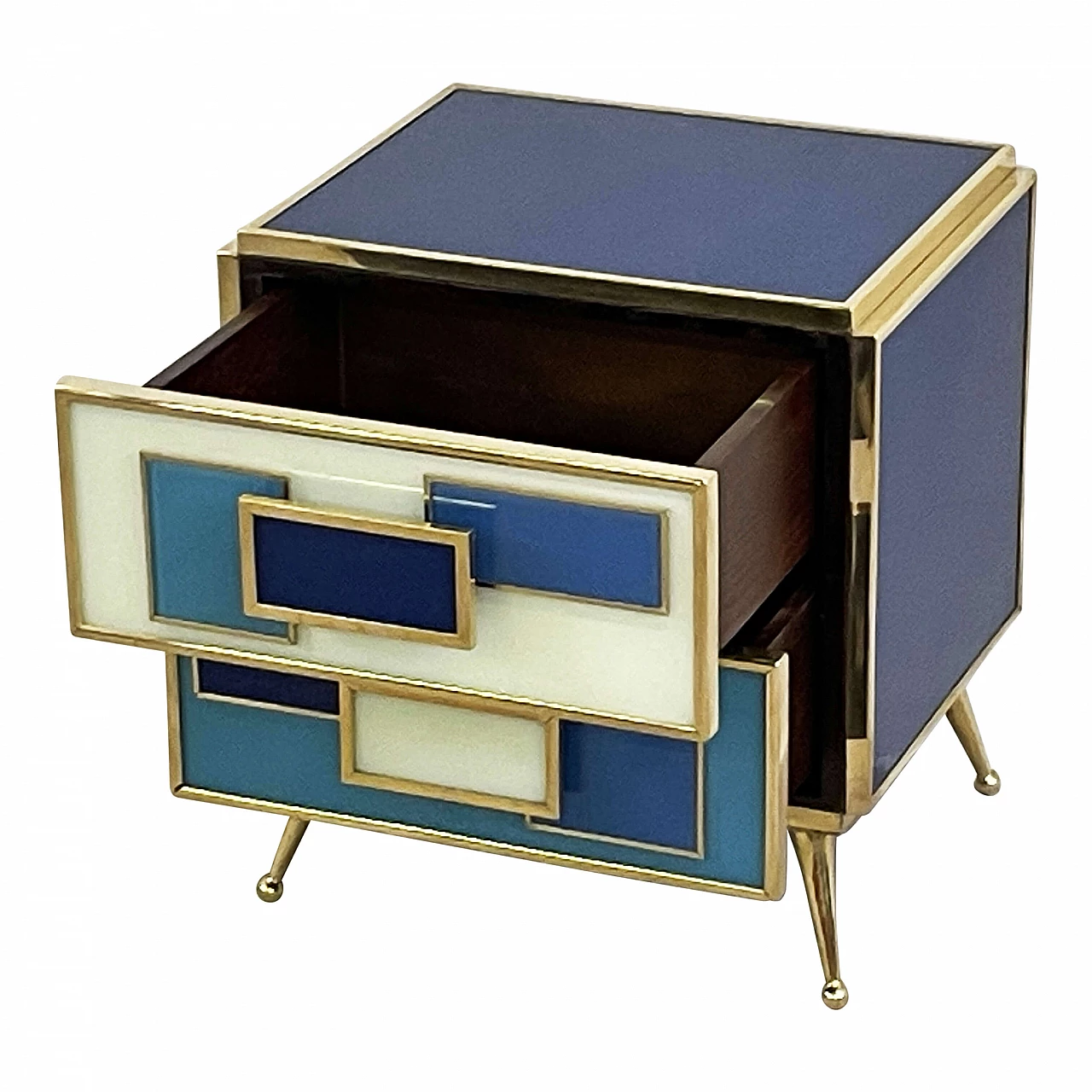 Wood and glass bedside table with brass details, 1990s 4