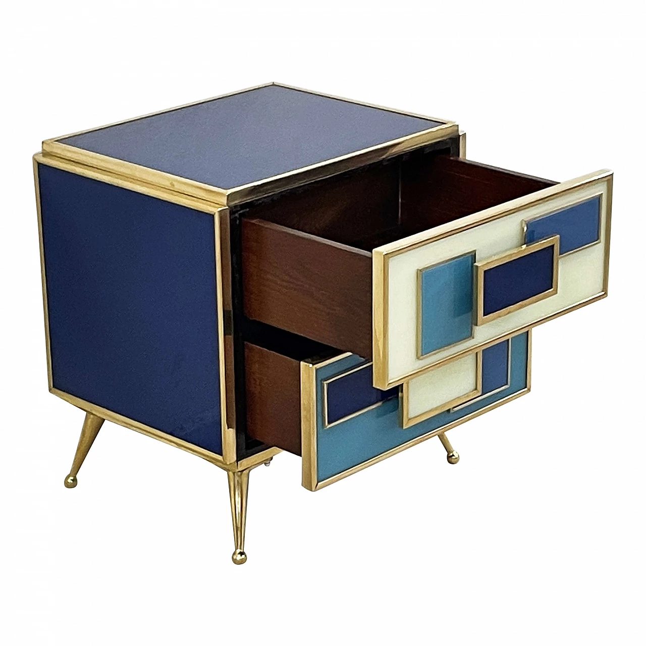 Wood and glass bedside table with brass details, 1990s 5