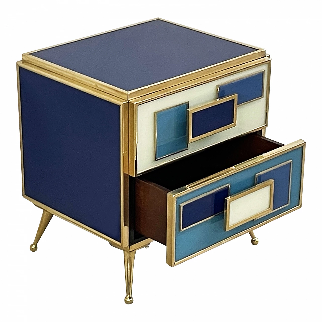 Wood and glass bedside table with brass details, 1990s 6