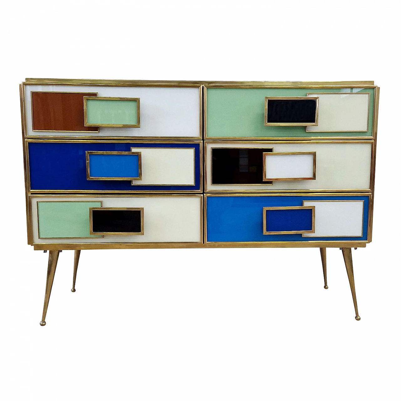 Multicolored Murano glass and brass dresser, 1980s 1