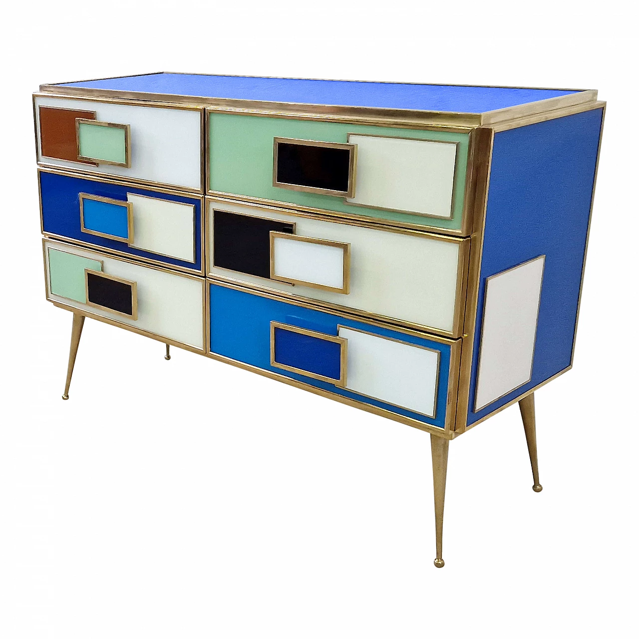Multicolored Murano glass and brass dresser, 1980s 2