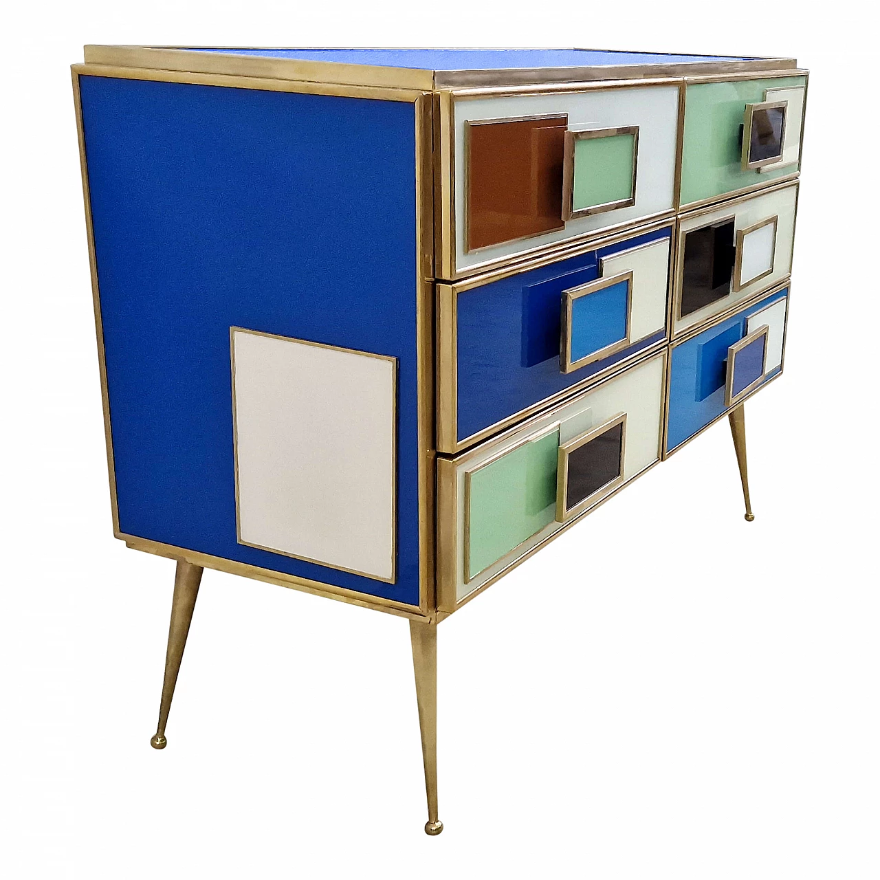 Multicolored Murano glass and brass dresser, 1980s 3