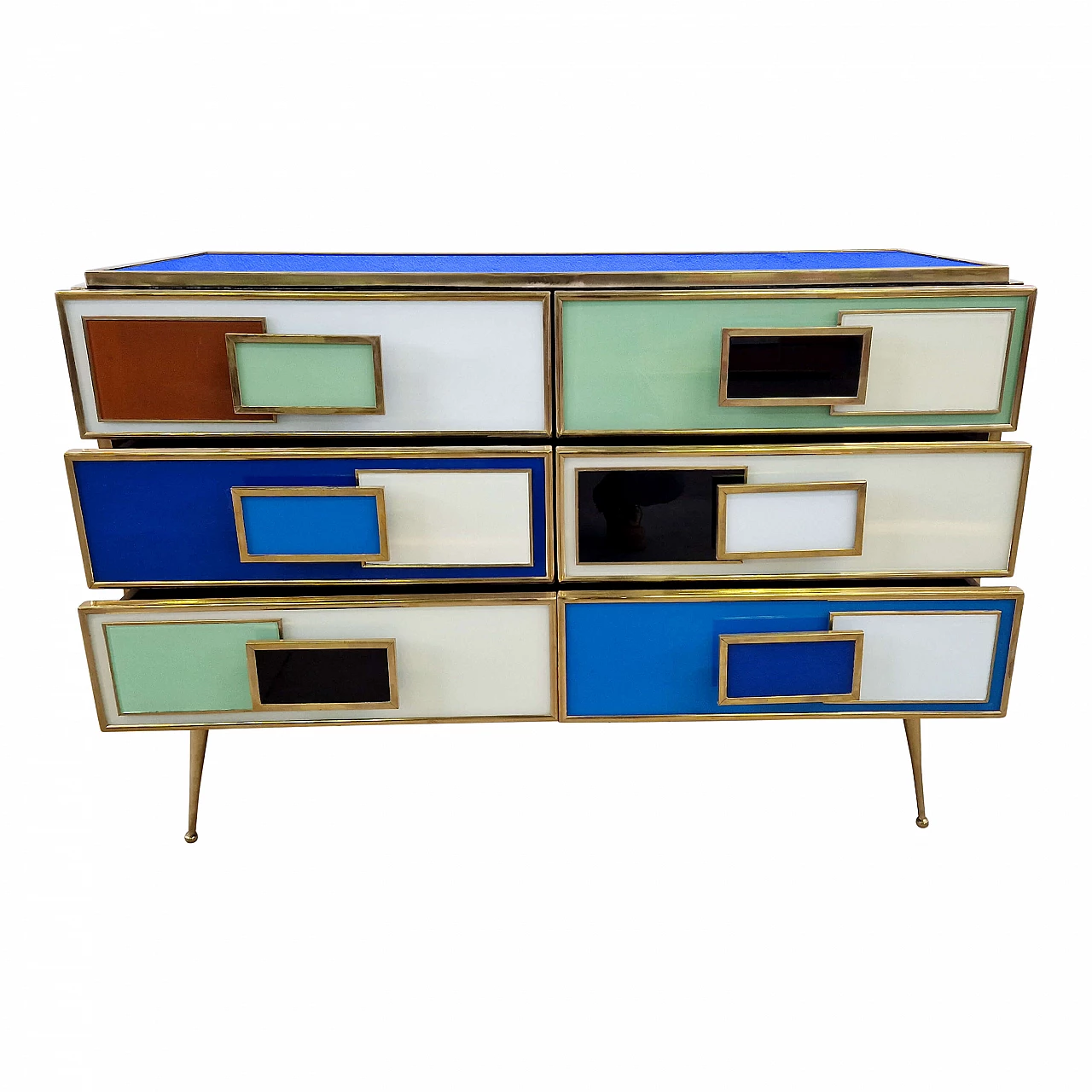 Multicolored Murano glass and brass dresser, 1980s 6
