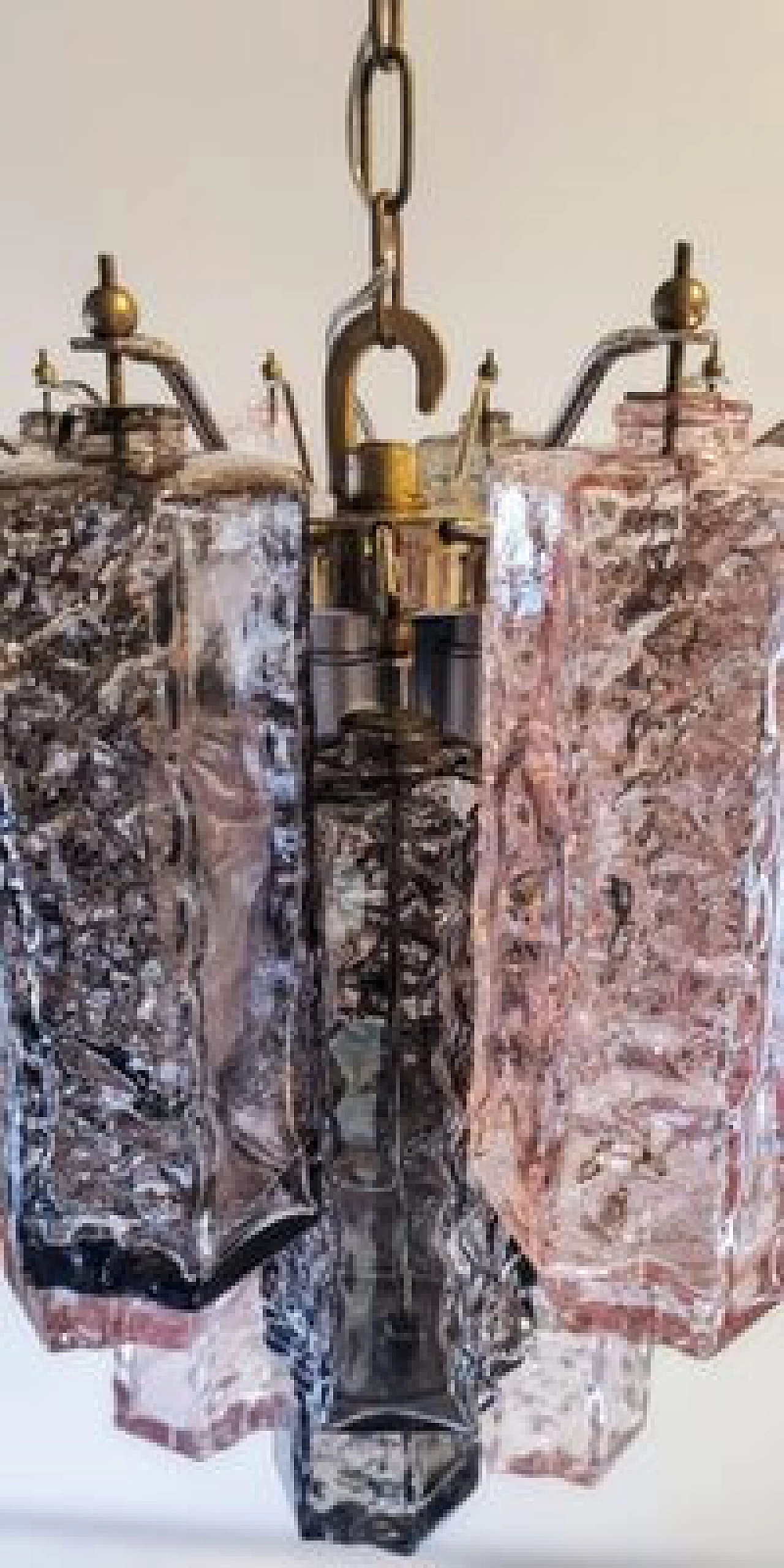 Lampadario in vetro di Murano sfaccettato e acciaio cromato, anni '70 9