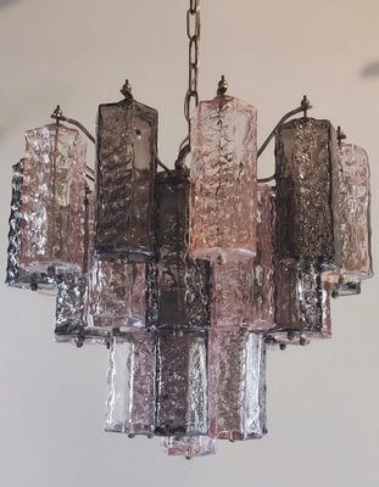 Lampadario in vetro di Murano sfaccettato e acciaio cromato, anni '70 23