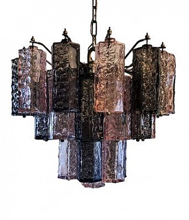 Facetted Murano glass and chrome-plated steel chandelier, 1970s