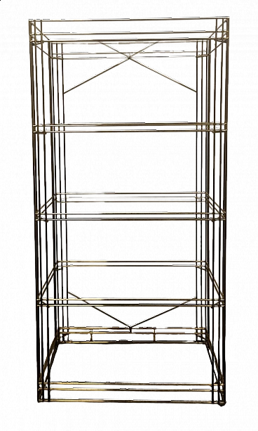 Brass bookcase with glass shelves, 1980s